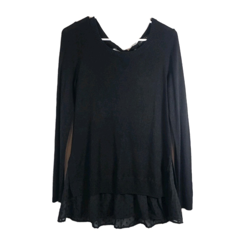 Ann Taylor Long Sleeve Ruffle Bottom Lagenlook Sweater Top Women's Small Black